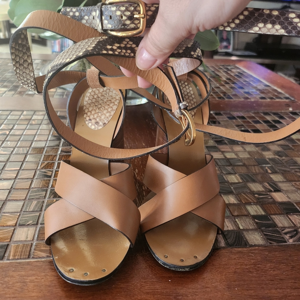 Gucci Brown Python and Leather Crisscross Ankle Strap Sandals Size 38.5 - Picture 9 of 13